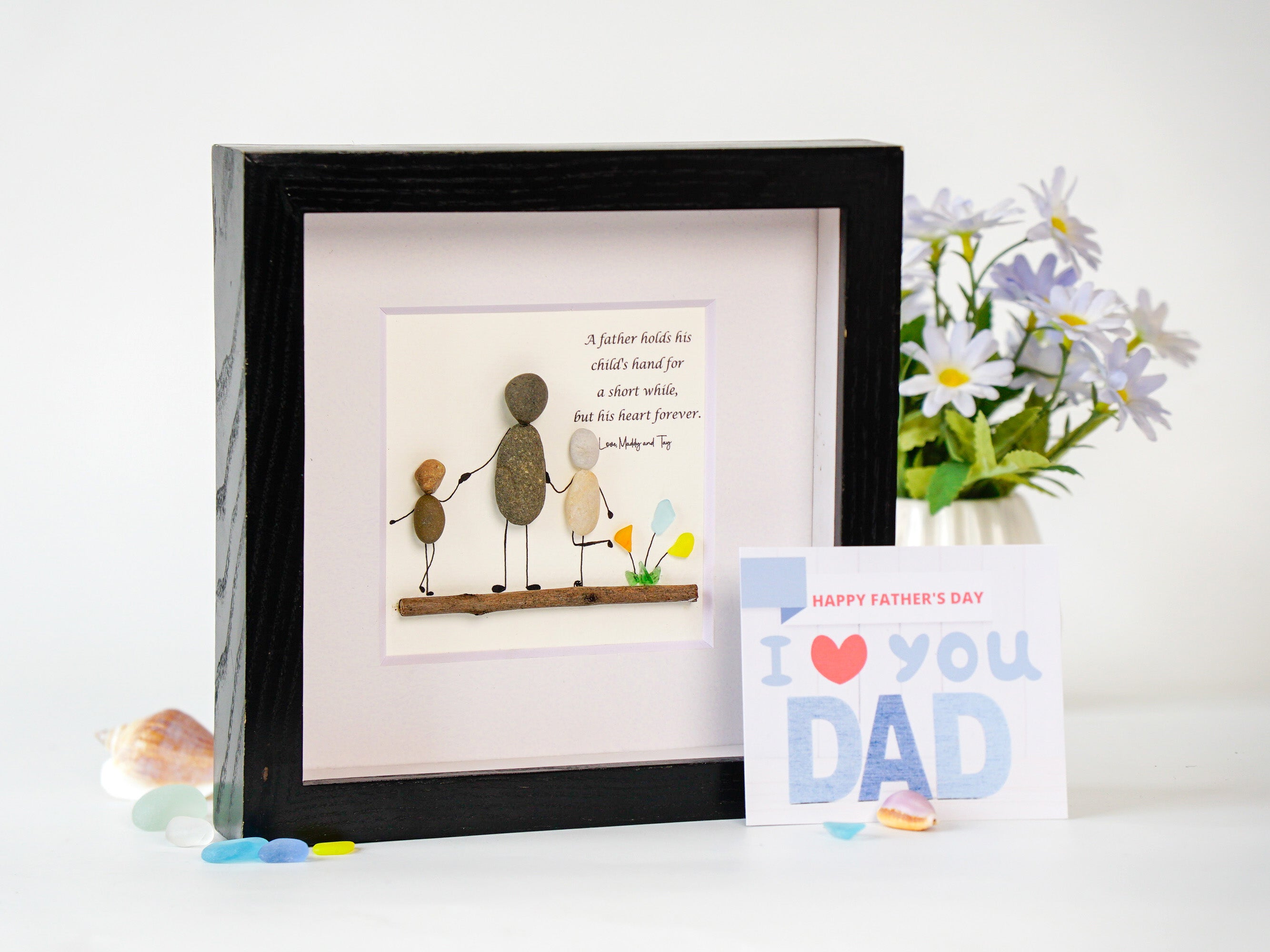 A Father Holds His Child’s Hand Forever, Family Pebble Art Handmade Keepsake, Personalized Gift for Dad