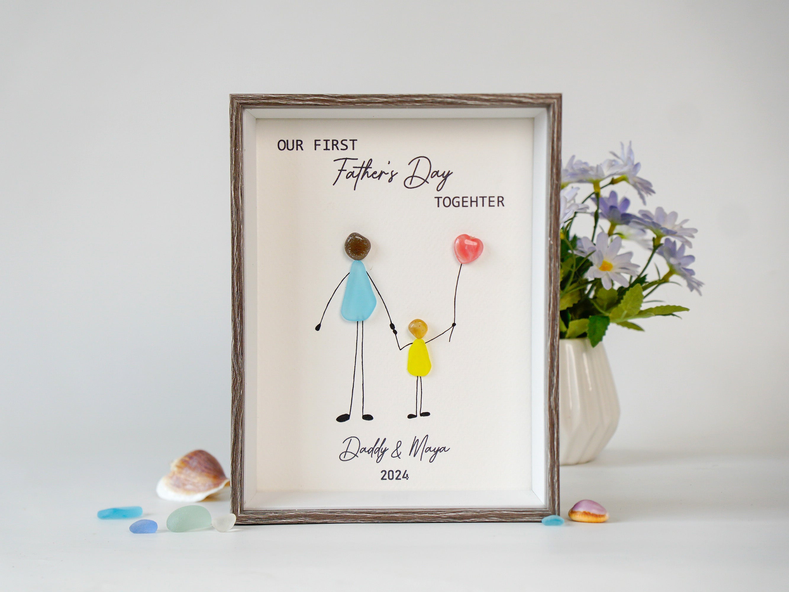 Our First Father’s Day Together, Personalized Pebble Art Handmade Keepsake, New Dad Gift from Daughter