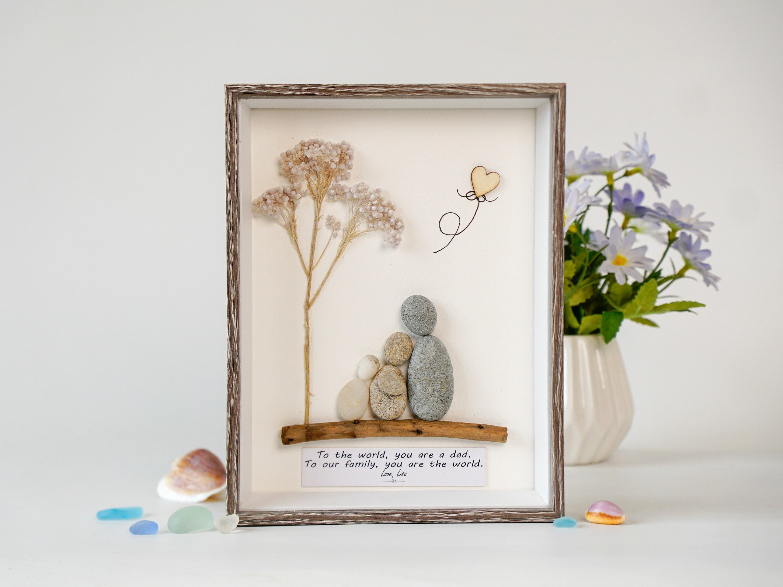 To Our Family, You Are the World – Pebble Art Handmade Keepsake for Dad, Personalized Family Gift