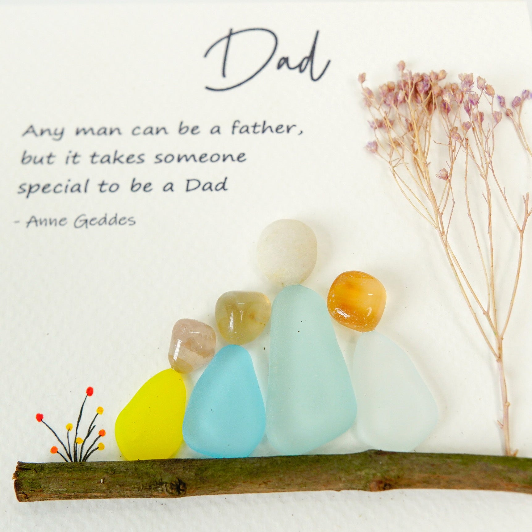 Personalized Dad Pebble Art Handmade Keepsake, Sea Glass Family Frame, Meaningful Father’s Day Gift from Kids
