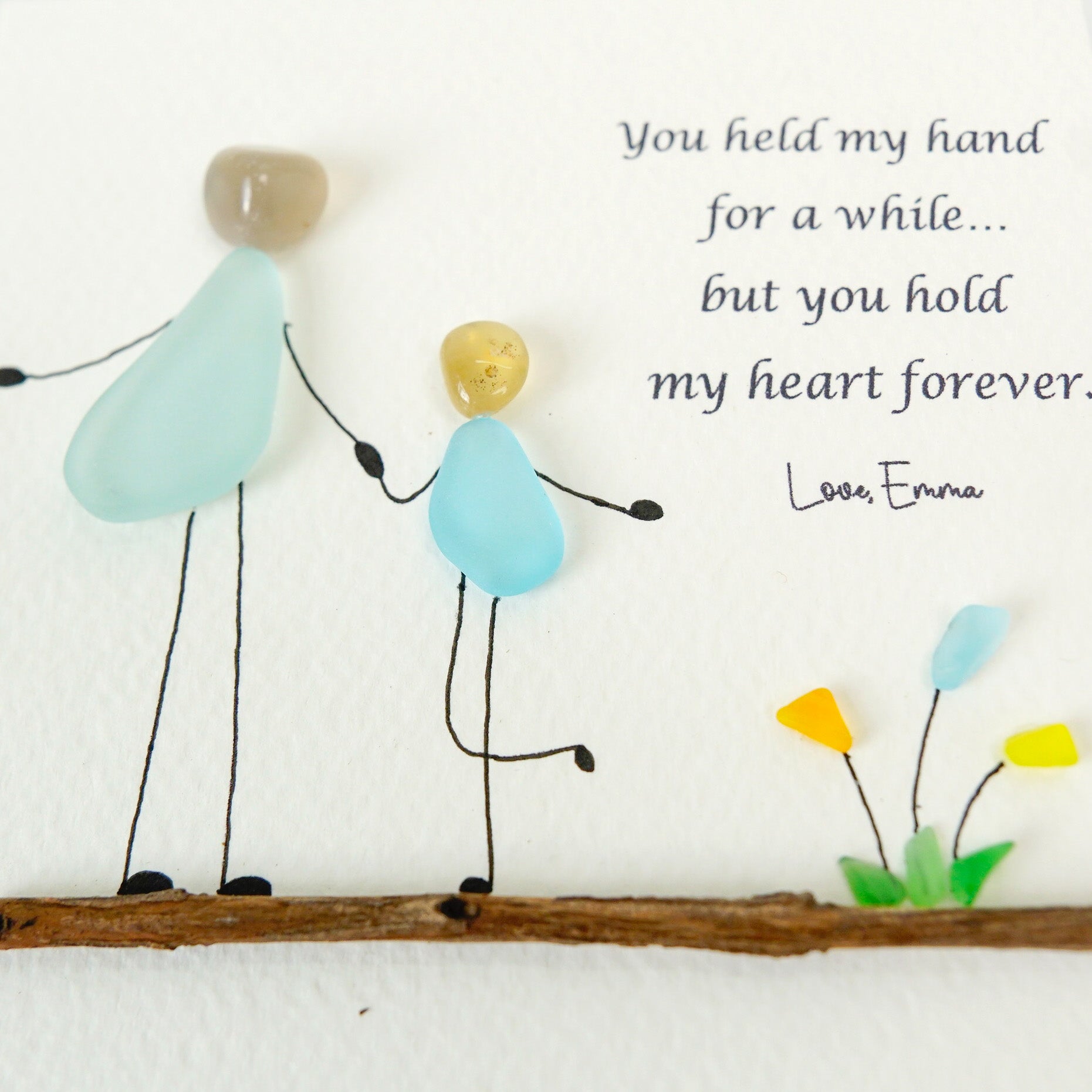 Personalized Parent and Child Pebble Arts Frame - Unique Sea Glass Shadow Box - Meaningful Gift for Mom, Grandma, Daughter, or Son