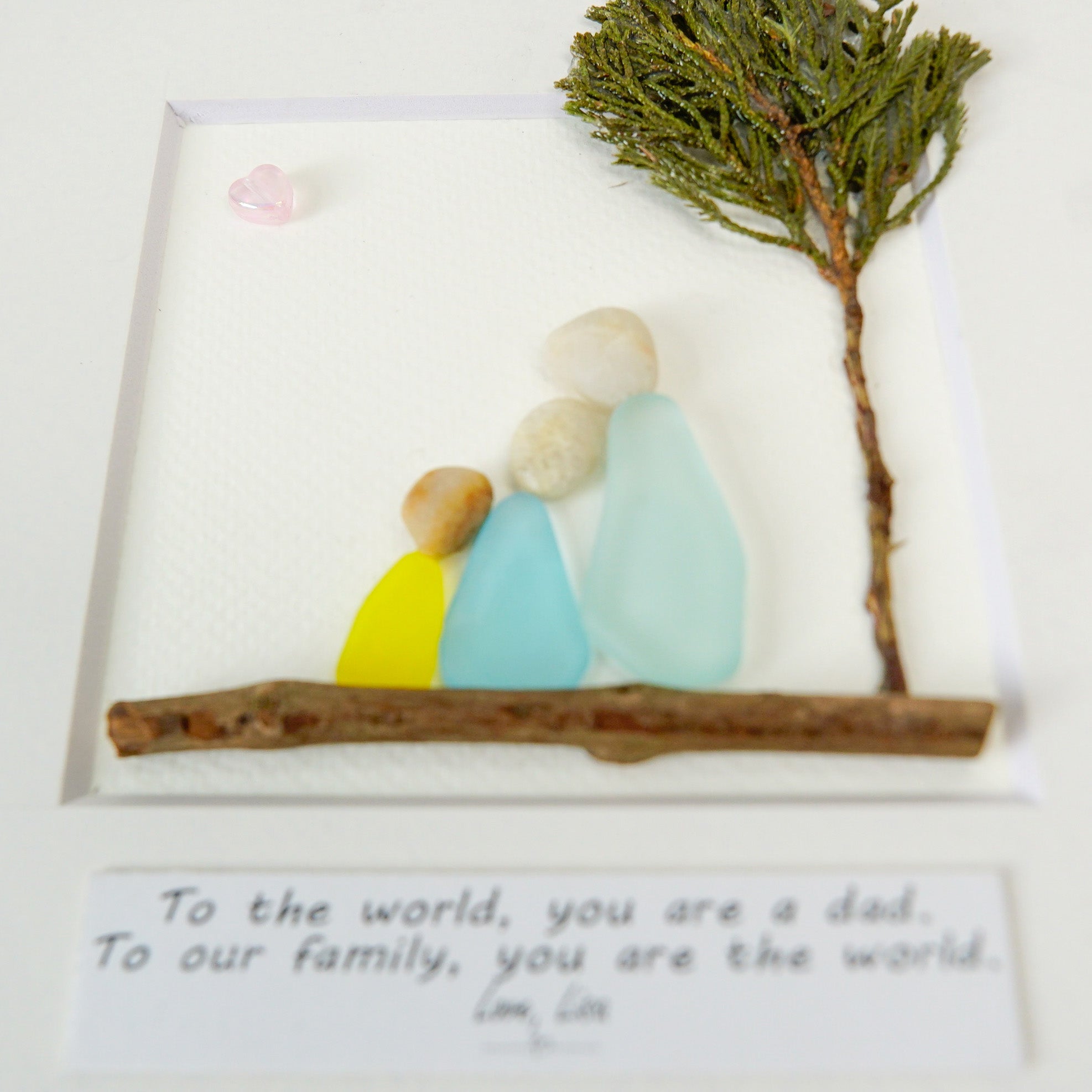 Family Pebble Art Handmade Keepsake for Dad, Personalized Sea Glass Picture Frame, Meaningful Gift from Kids