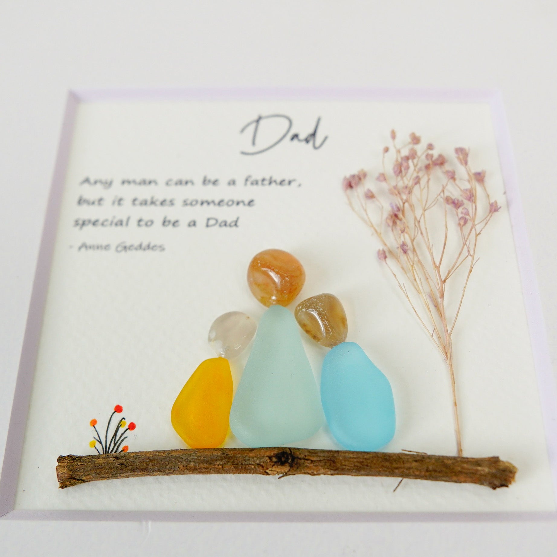 Personalized Handmade Pebble Arts - Custom Family Sea Glass Picture - Handcrafted Dad Gift from Kids - Unique Father's Day Frame