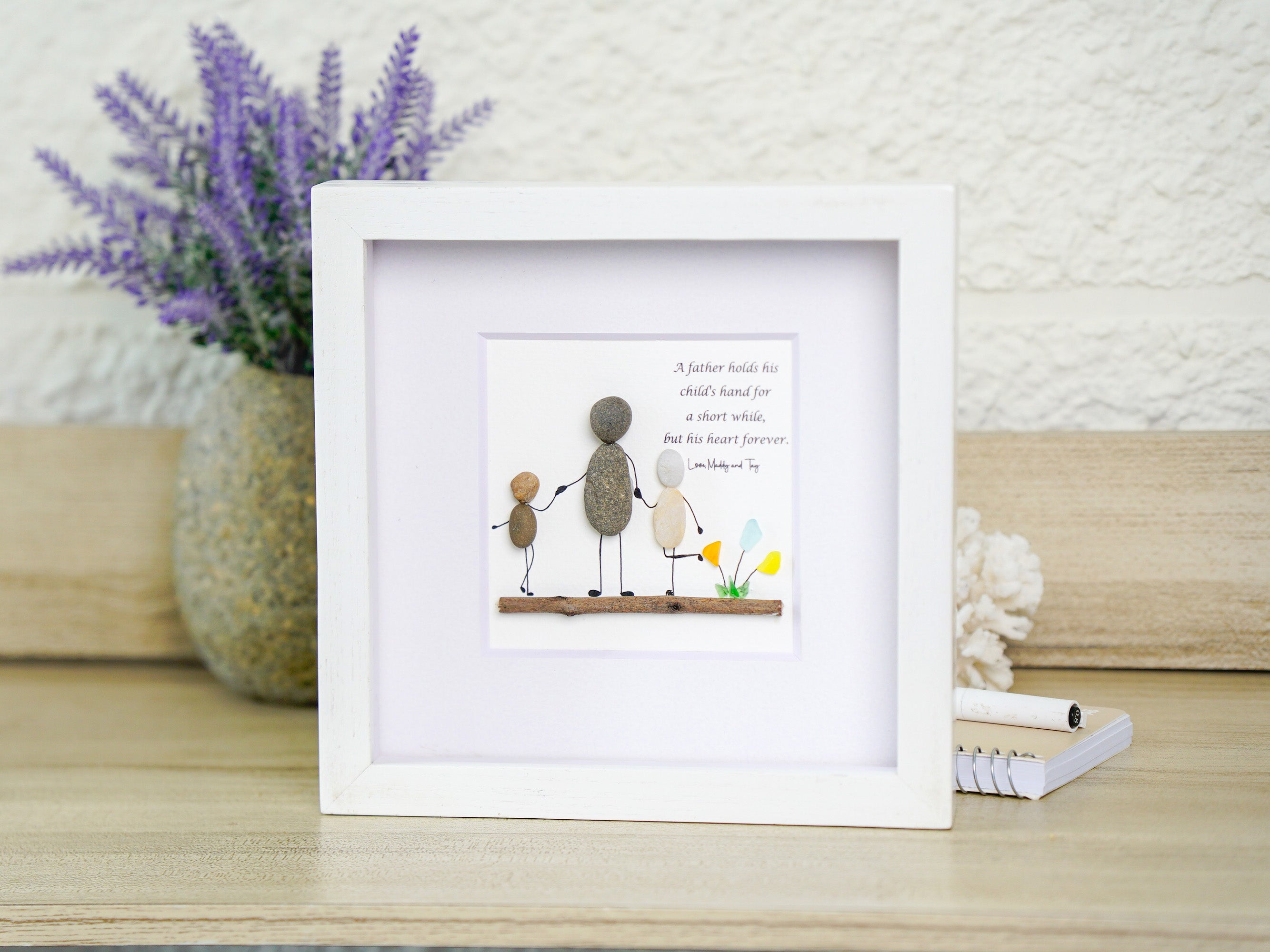 A Father Holds His Child’s Hand Forever, Family Pebble Art Handmade Keepsake, Personalized Gift for Dad
