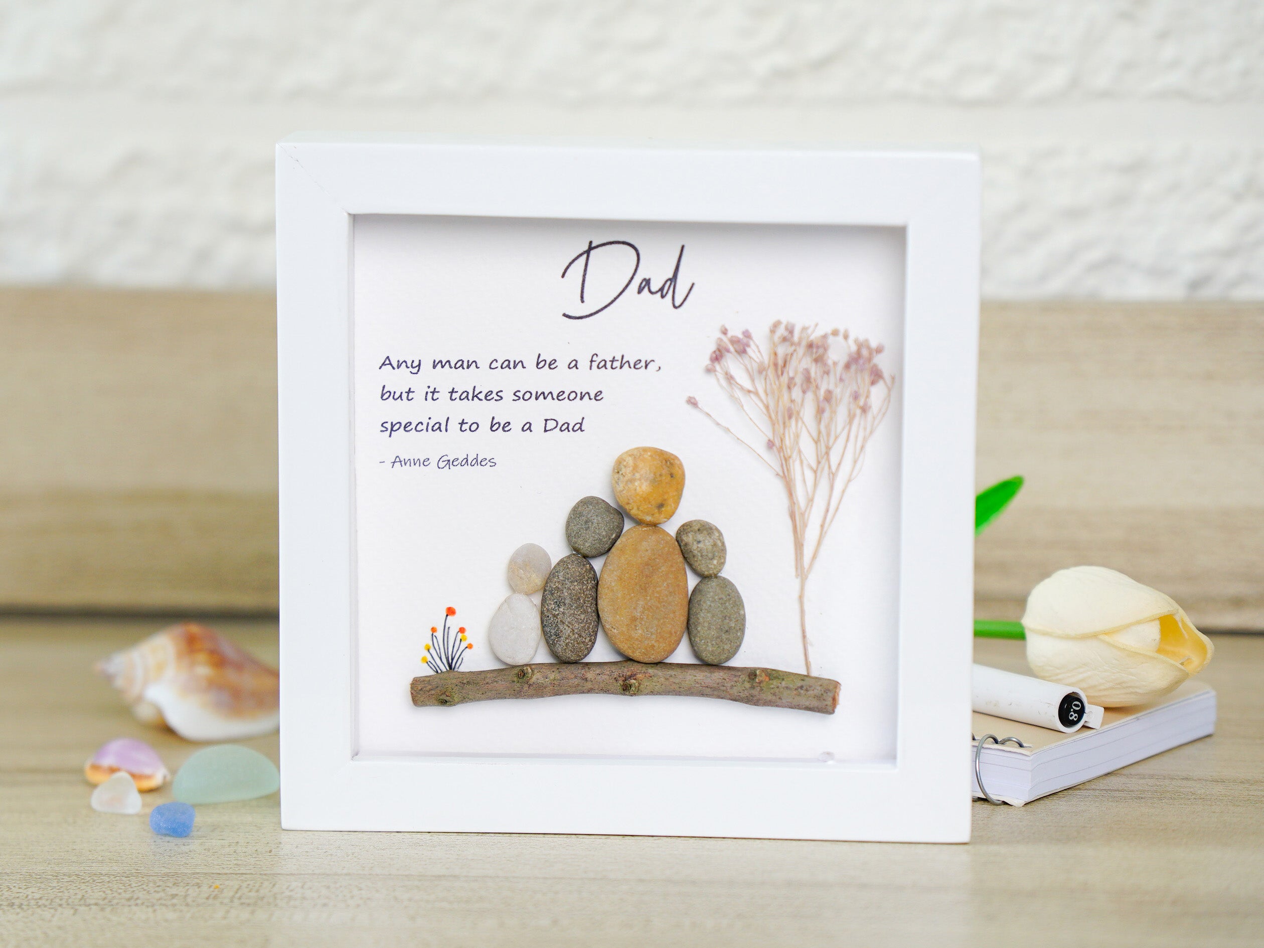 Father's Day Gift Pebble Arts - Unique Dad Gift from Kids - Personalized Family Stone Frame - Meaningful Gift for Father - New Dad Present