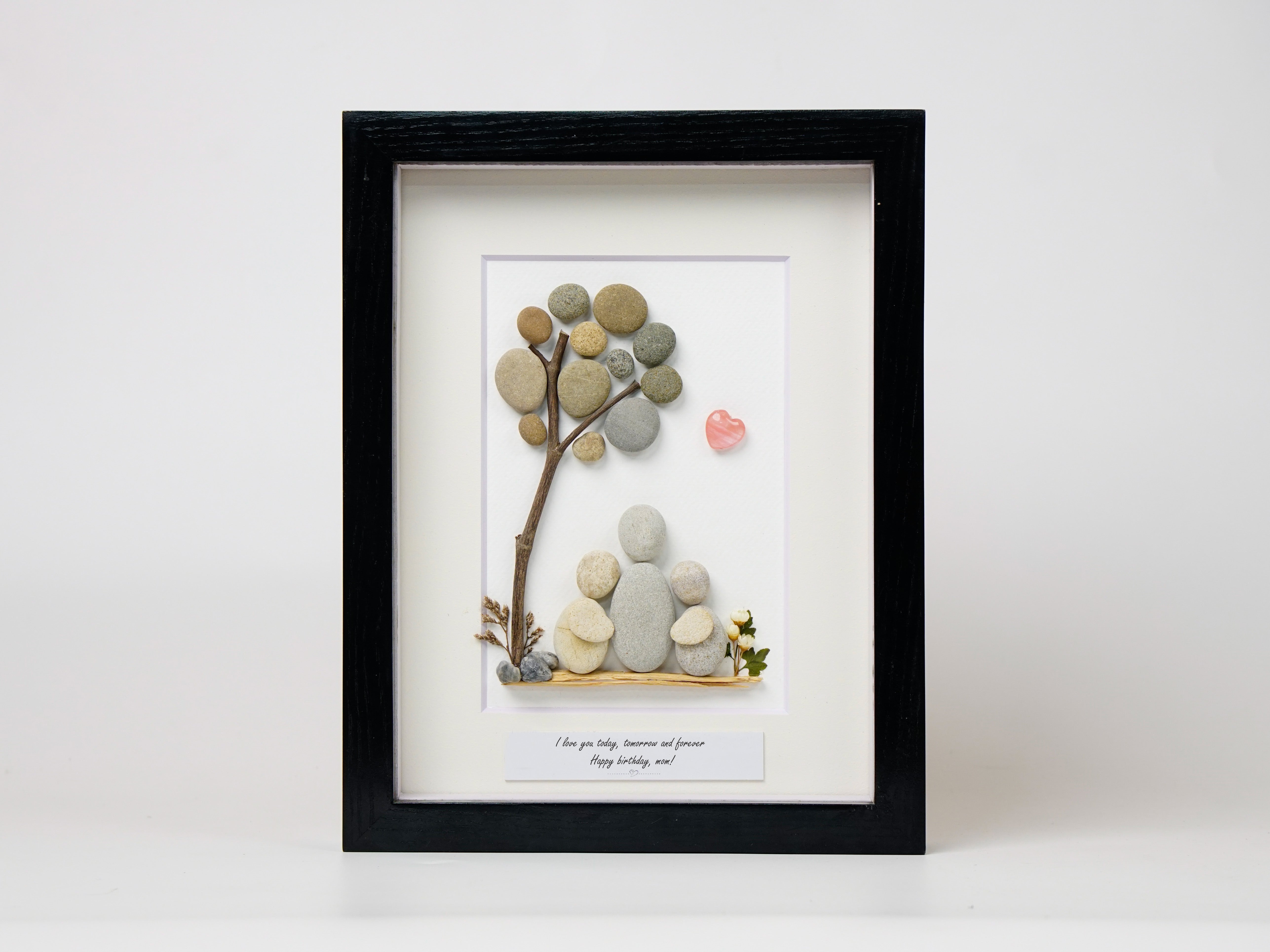 Personalized Mom And Children Pebble Art, Best Gift For Mom Birthday, Mum Birthday Gift, Mother And Child Picture Frame