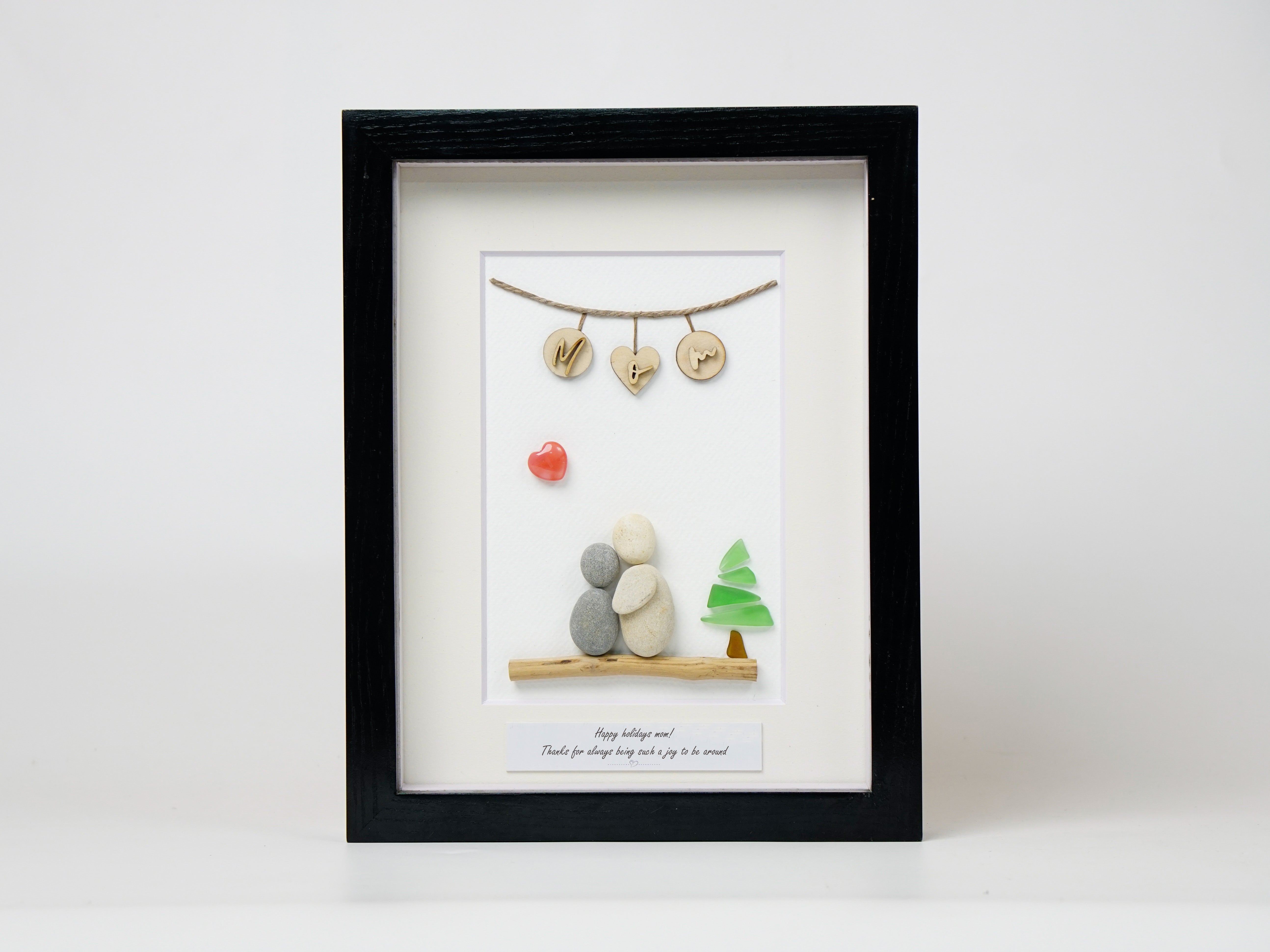Handcrafted Pebble Christmas Frame, Unique Chirstmas Gifts for Mom, Mom and Son Frame