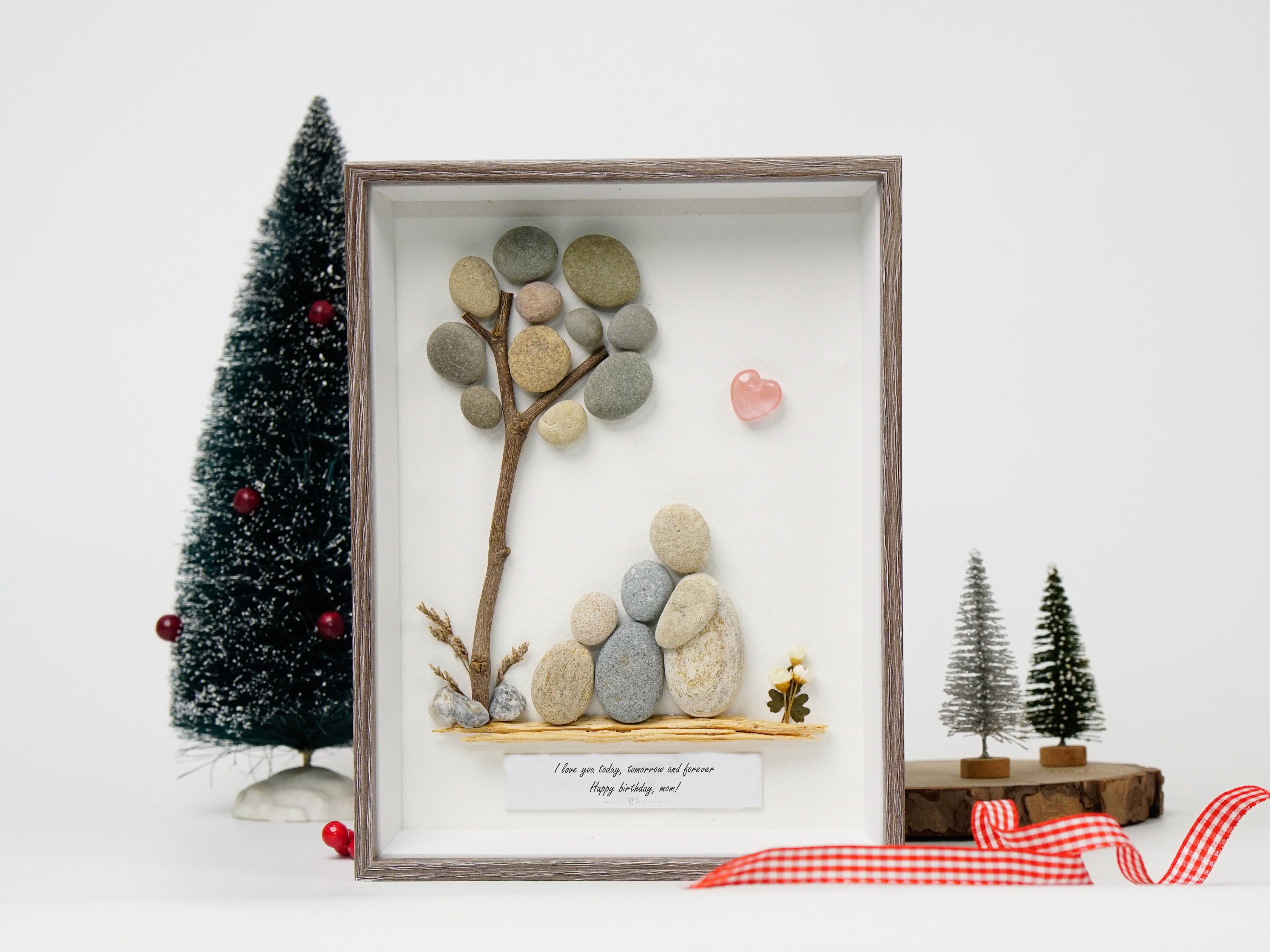 Personalized Mom And Children Pebble Art, Best Gift For Mom Birthday, Mum Birthday Gift, Mother And Child Picture Frame