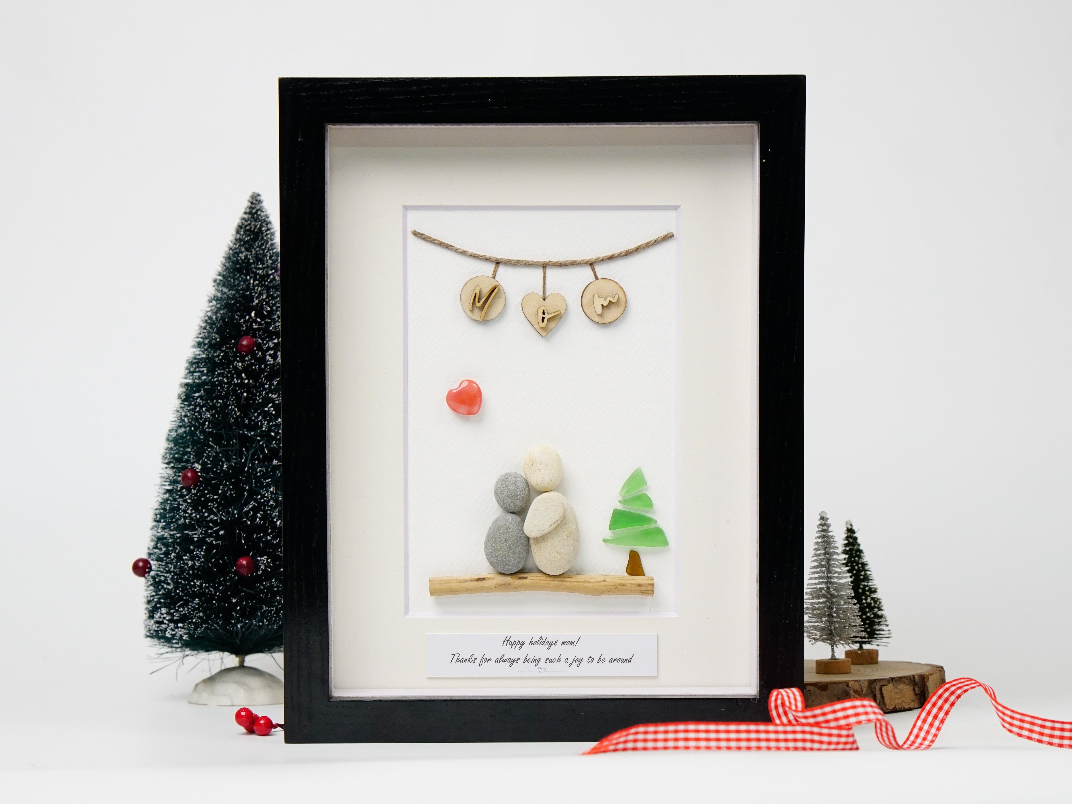 Handcrafted Pebble Christmas Frame, Unique Chirstmas Gifts for Mom, Mom and Son Frame