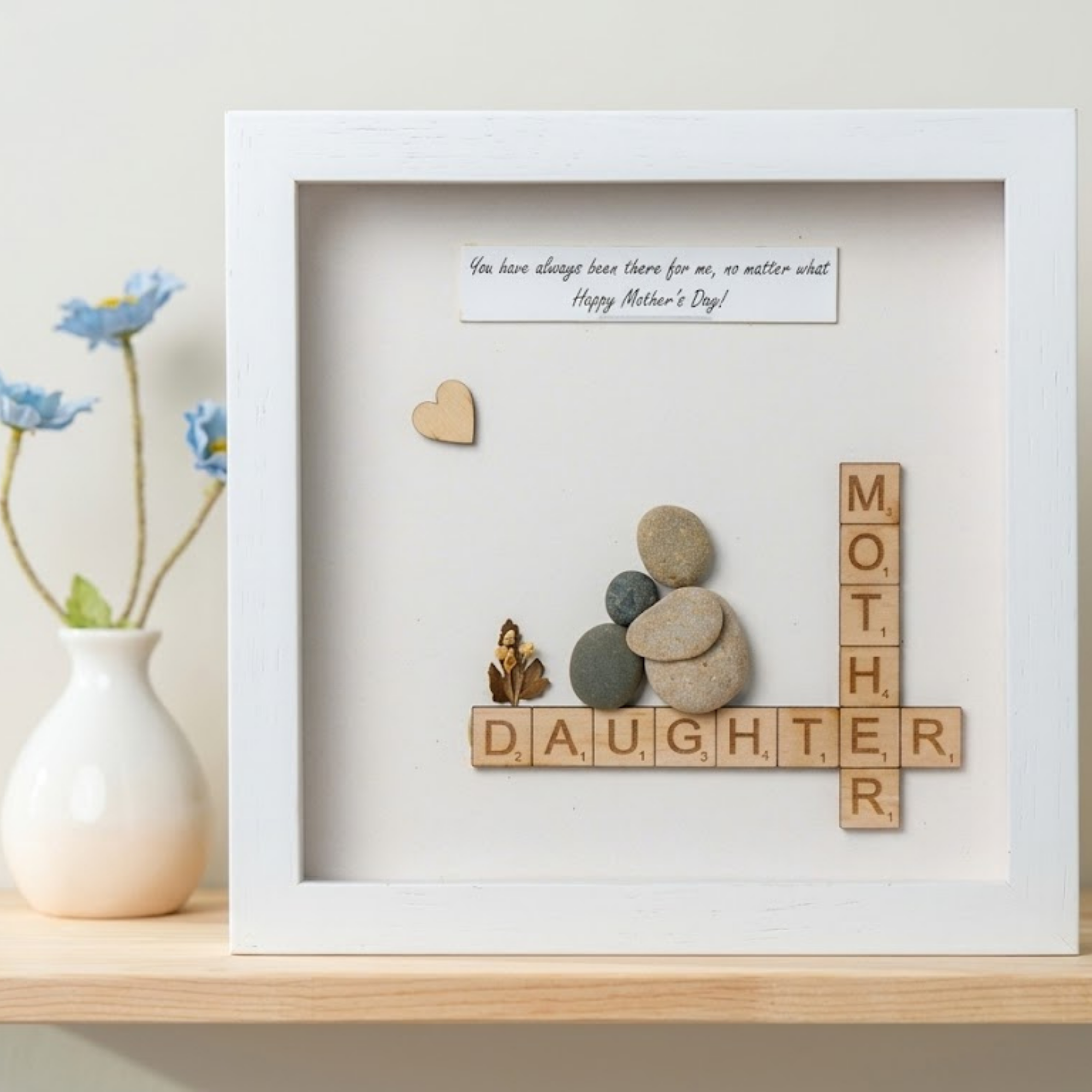Handcrafted Wooden Mother Daughter Mother's Day Greeting Frame, Gift for Mom, Mom's Gift from Daughter )