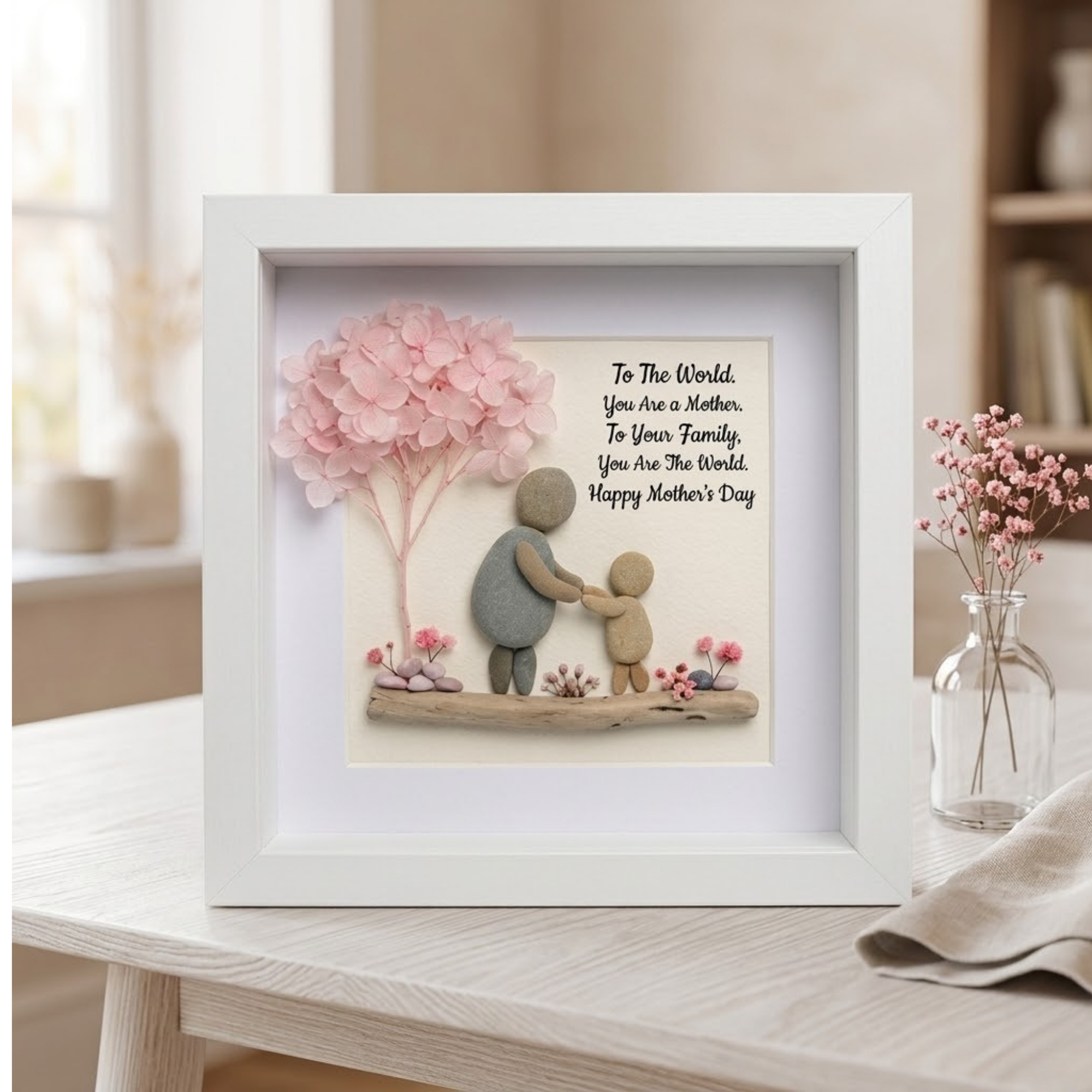 Handmade Pebble Art Mother’s Day Gift, Gift For Mom From Daughter,Pebble Art For Mom, New Mom Gifts