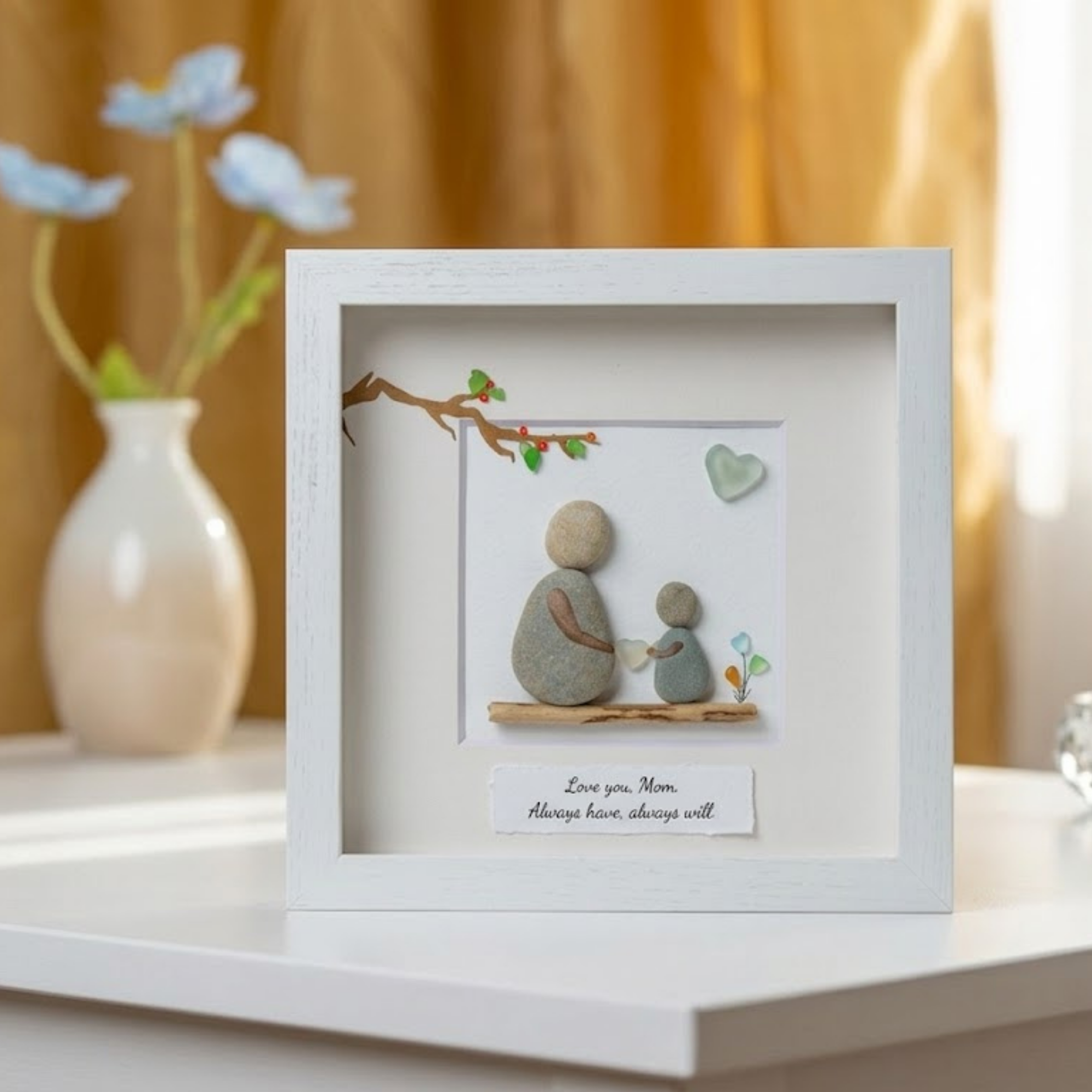 Handmade Pebble Art Frame Gift for Mom – Unique Mother’s Day Gift, Personalized Mom Gift, Natural Stone Wall Decor