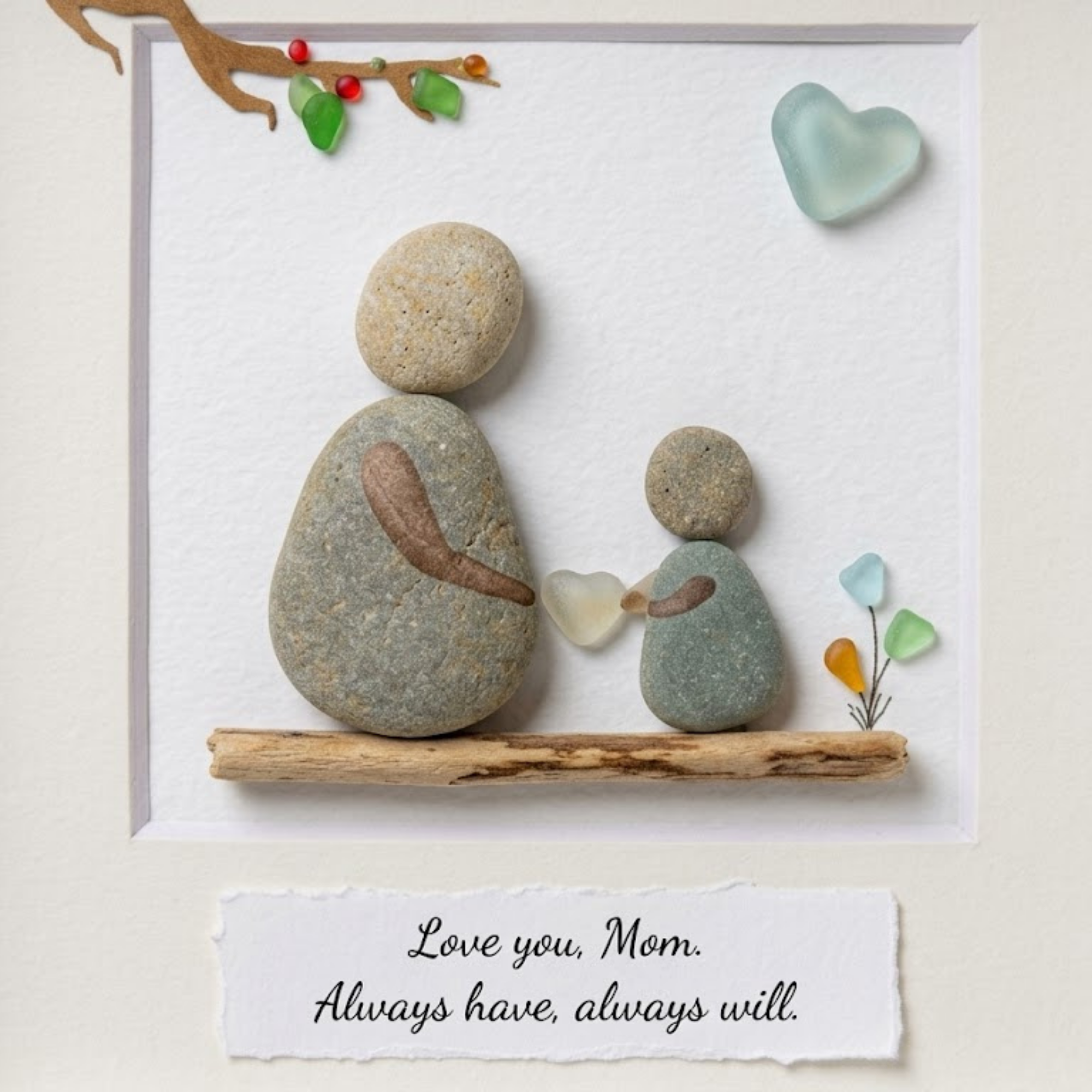 Handmade Pebble Art Frame Gift for Mom – Unique Mother’s Day Gift, Personalized Mom Gift, Natural Stone Wall Decor