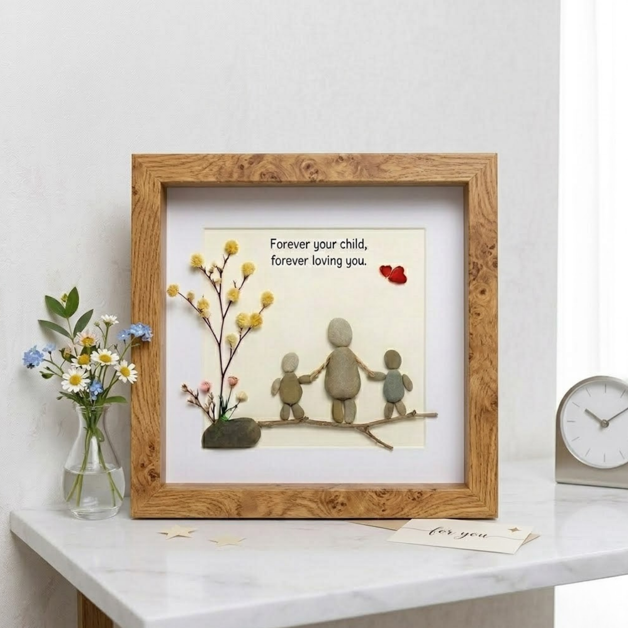 Personalized Mother’s Day Pebble Art Frame, Mom Gift from Daughter Son, Handmade Stone Family Picture, Unique Gift for Mother