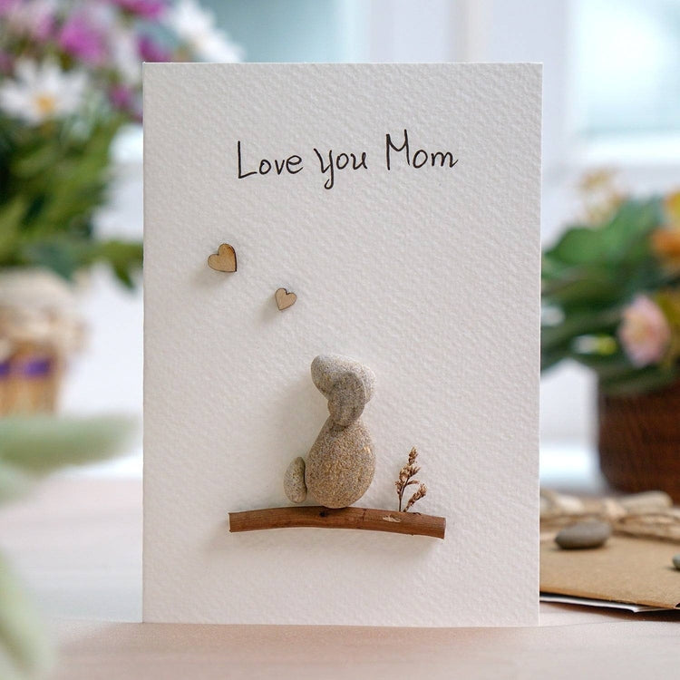 Dog Mom Pebble Art Card for Mother's Day, Handmade Pebble Artwork Cards by Dovaart.com