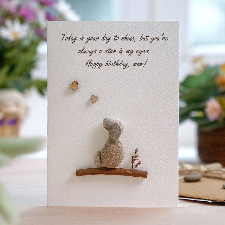 Personalized Happy Birthday For Mom, Mom Birthday Gift, Dog Mom Gift, Pebble Art Card for Mom's Birthday, Handmade Gift For Mom