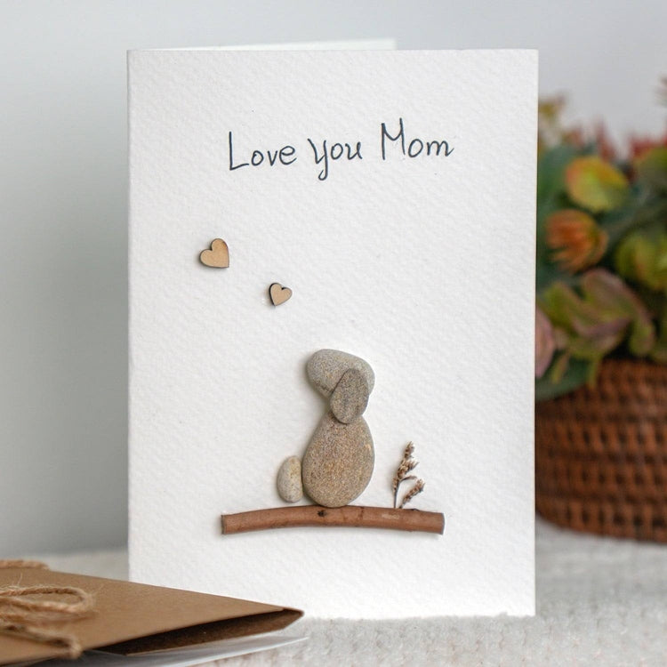 Dog Mom Pebble Art Card for Mother's Day, Handmade Pebble Artwork Cards by Dovaart.com