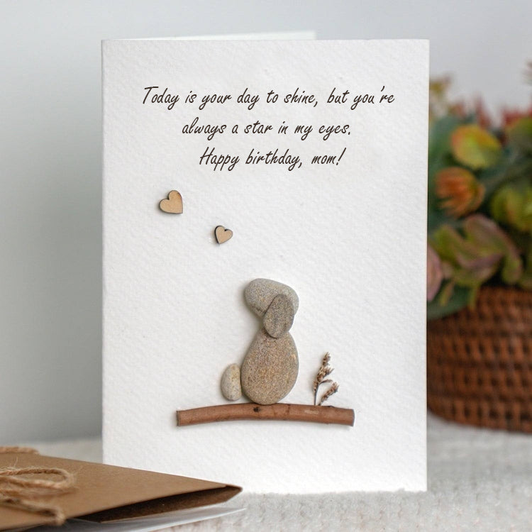 Personalized Happy Birthday For Mom, Mom Birthday Gift, Dog Mom Gift, Pebble Art Card for Mom's Birthday, Handmade Gift For Mom