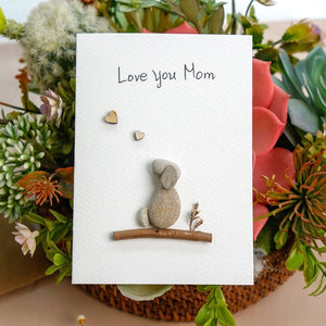 Dog Mom Pebble Art Card for Mother's Day, Handmade Pebble Artwork Cards by Dovaart.com