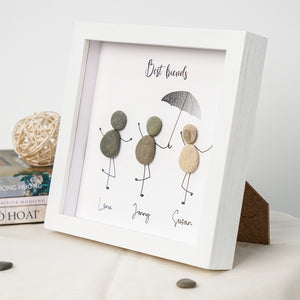 Dova Art Best Friends Pebble Art - Frame Pebble Artwork Stand on Desktop or Wall Hanging 8x8 inch by Dovaart.com