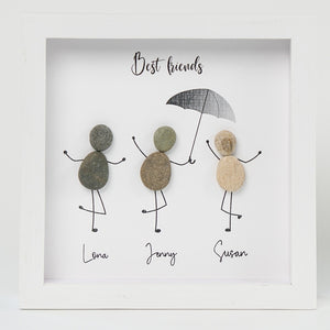 Dova Art Best Friends Pebble Art - Frame Pebble Artwork Stand on Desktop or Wall Hanging 8x8 inch by Dovaart.com