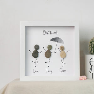Dova Art Best Friends Pebble Art - Frame Pebble Artwork Stand on Desktop or Wall Hanging 8x8 inch by Dovaart.com