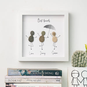 Dova Art Best Friends Pebble Art - Frame Pebble Artwork Stand on Desktop or Wall Hanging 8x8 inch by Dovaart.com