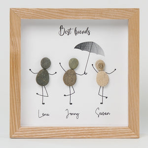 Dova Art Best Friends Pebble Art - Frame Pebble Artwork Stand on Desktop or Wall Hanging 8x8 inch by Dovaart.com