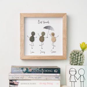 Dova Art Best Friends Pebble Art - Frame Pebble Artwork Stand on Desktop or Wall Hanging 8x8 inch by Dovaart.com