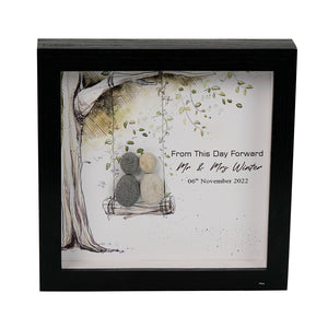 Dova Art Engaged Pebble Art - Frame Pebble Artwork Stand on Desktop or Wall Hanging 8x8 inch by Dovaart.com