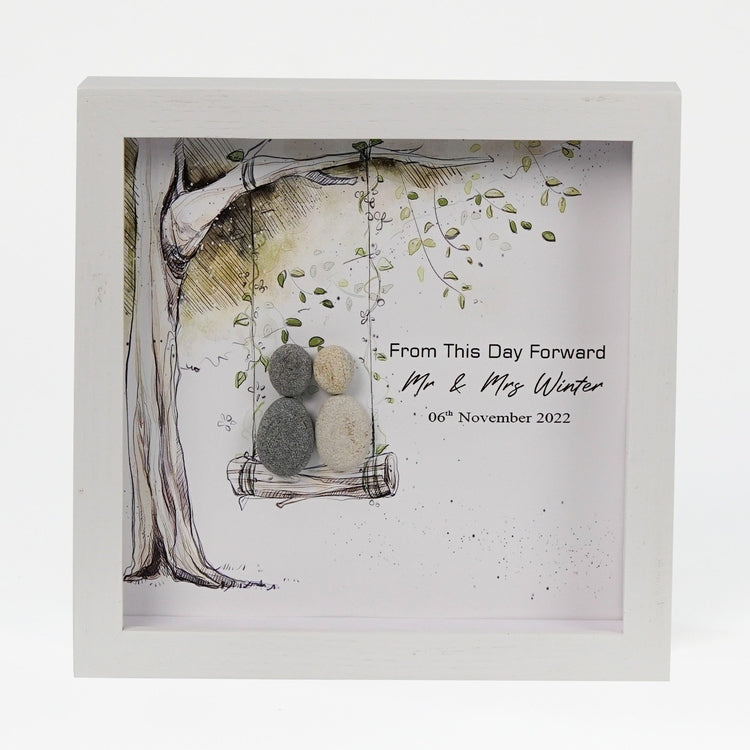 Dova Art Engaged Pebble Art - Frame Pebble Artwork Stand on Desktop or Wall Hanging 8x8 inch by Dovaart.com