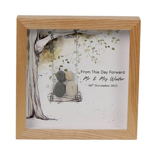 Dova Art Engaged Pebble Art - Frame Pebble Artwork Stand on Desktop or Wall Hanging 8x8 inch by Dovaart.com