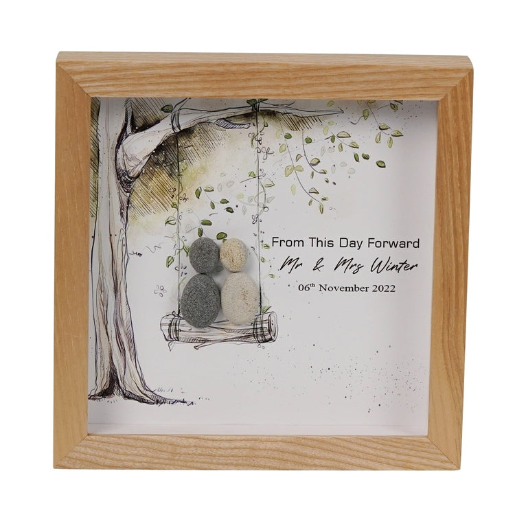 Dova Art Engaged Pebble Art - Frame Pebble Artwork Stand on Desktop or Wall Hanging 8x8 inch by Dovaart.com