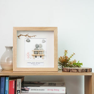Dova Art Personalized 25th Wedding Anniversary Pebble Art, Couple Pebble Picture Framed Art - 8x8 inch Frame with Stand for Desktop or Wall Hanging by Dovaart.com