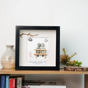 Dova Art Personalized 25th Wedding Anniversary Pebble Art, Couple Pebble Picture Framed Art - 8x8 inch Frame with Stand for Desktop or Wall Hanging by Dovaart.com
