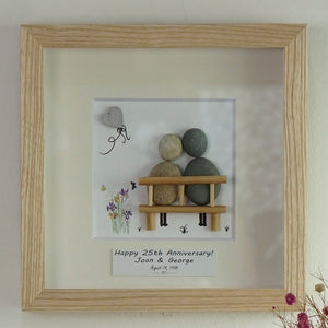 Dova Art Personalized 25th Wedding Anniversary Pebble Art, Couple Pebble Picture Framed Art -8x8 inch Frame with Stand for Desktop or Wall Hanging by Dovaart.com