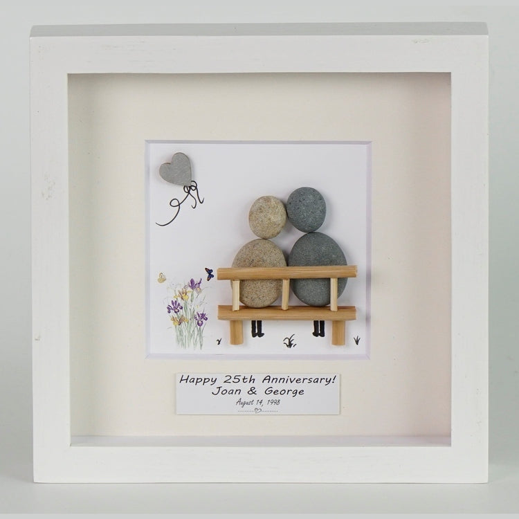 Dova Art Personalized 25th Wedding Anniversary Pebble Art, Couple Pebble Picture Framed Art - 8x8 inch Frame with Stand for Desktop or Wall Hanging by Dovaart.com