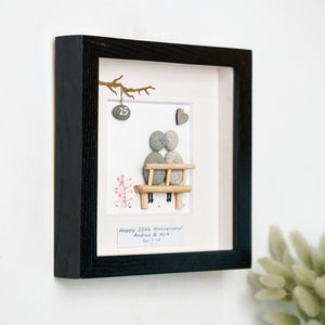Dova Art Personalized 25th Wedding Anniversary Pebble Art, Couple Pebble Picture Framed Art - 8x8 inch Frame with Stand for Desktop or Wall Hanging by Dovaart.com