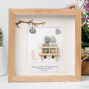 Dova Art Personalized 25th Wedding Anniversary Pebble Art, Couple Pebble Picture Framed Art - 8x8 inch Frame with Stand for Desktop or Wall Hanging by Dovaart.com