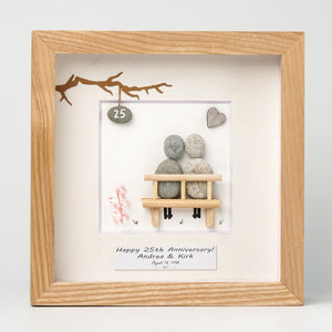 Dova Art Personalized 25th Wedding Anniversary Pebble Art, Couple Pebble Picture Framed Art - 8x8 inch Frame with Stand for Desktop or Wall Hanging by Dovaart.com
