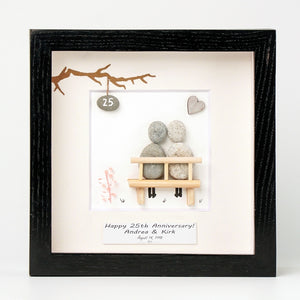 Dova Art Personalized 25th Wedding Anniversary Pebble Art, Couple Pebble Picture Framed Art - 8x8 inch Frame with Stand for Desktop or Wall Hanging by Dovaart.com