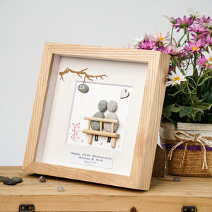 Dova Art Personalized 25th Wedding Anniversary Pebble Art, Couple Pebble Picture Framed Art - 8x8 inch Frame with Stand for Desktop or Wall Hanging by Dovaart.com