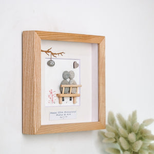 Dova Art Personalized 25th Wedding Anniversary Pebble Art, Couple Pebble Picture Framed Art - 8x8 inch Frame with Stand for Desktop or Wall Hanging by Dovaart.com