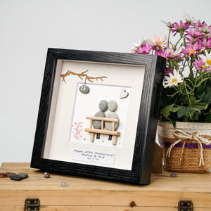 Dova Art Personalized 25th Wedding Anniversary Pebble Art, Couple Pebble Picture Framed Art - 8x8 inch Frame with Stand for Desktop or Wall Hanging by Dovaart.com