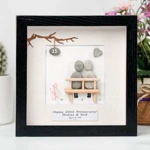 Dova Art Personalized 25th Wedding Anniversary Pebble Art, Couple Pebble Picture Framed Art - 8x8 inch Frame with Stand for Desktop or Wall Hanging by Dovaart.com