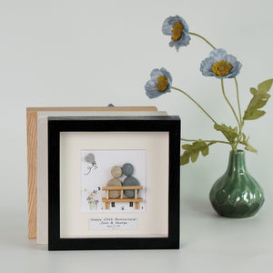 Dova Art Personalized 25th Wedding Anniversary Pebble Art, Couple Pebble Picture Framed Art - 8x8 inch Frame with Stand for Desktop or Wall Hanging by Dovaart.com