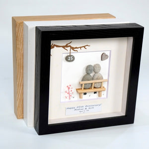 Dova Art Personalized 25th Wedding Anniversary Pebble Art, Couple Pebble Picture Framed Art - 8x8 inch Frame with Stand for Desktop or Wall Hanging by Dovaart.com