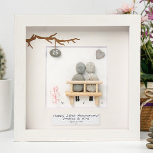 Dova Art Personalized 25th Wedding Anniversary Pebble Art, Couple Pebble Picture Framed Art - 8x8 inch Frame with Stand for Desktop or Wall Hanging by Dovaart.com