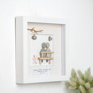 Dova Art Personalized 25th Wedding Anniversary Pebble Art, Couple Pebble Picture Framed Art - 8x8 inch Frame with Stand for Desktop or Wall Hanging by Dovaart.com