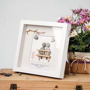 Dova Art Personalized 25th Wedding Anniversary Pebble Art, Couple Pebble Picture Framed Art - 8x8 inch Frame with Stand for Desktop or Wall Hanging by Dovaart.com